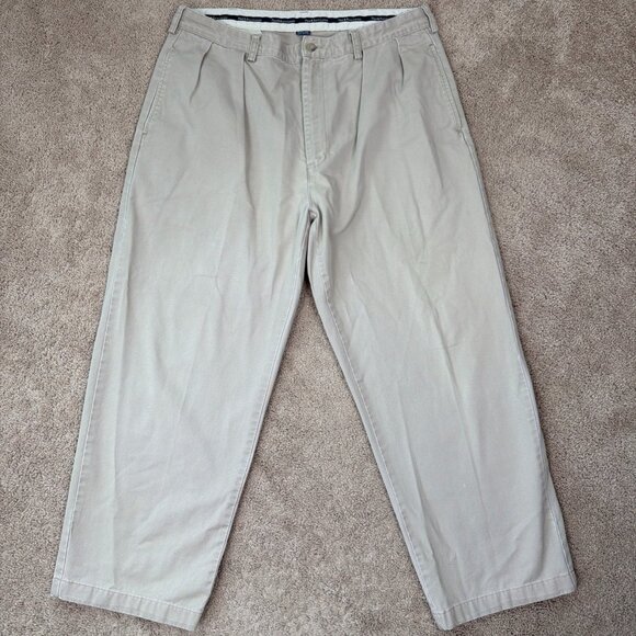 Polo Ralph Lauren Pants Mens 36x26 Khaki Andrew Pleated Cotton Baggy Chino Vtg - Picture 1 of 13